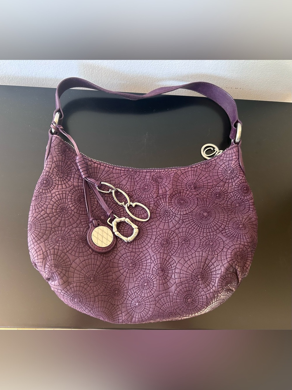 Authentic OSCAR by Oscar de la Renta Purple Stiched Leather Hobo Bag w/ Dust Bag